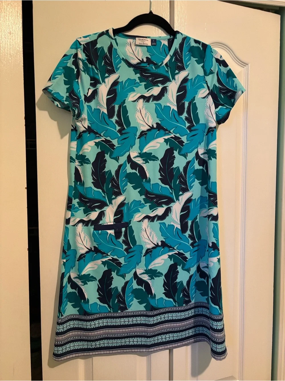 Cabana Life Teal and Navy Leaf-Print Swim Cover-Up Dress